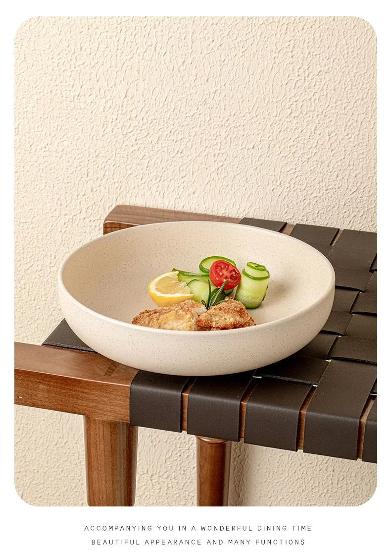 8 inches Porcelain Round Deep Bowl,Kitchen Tableware,Large Soup Salad Bowls,Dinner Plate,Microwave,Dishwasher,Safe,Dinnerware