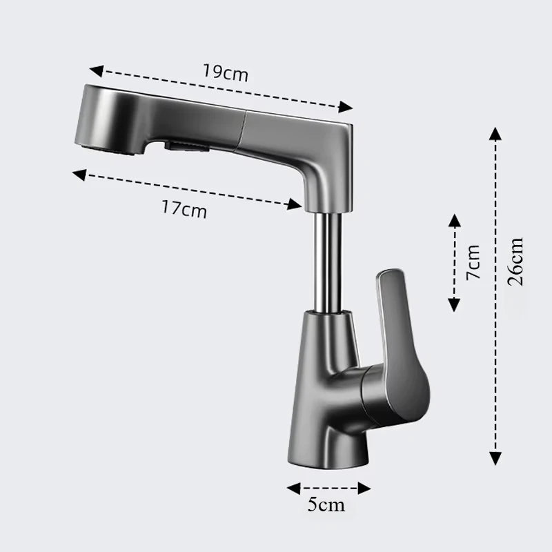 Basin Faucet Bathroom Pull Out Lift Mixer Tap Hot & Cold Water 360° Lift Up and Down Bathroom Sink Faucet