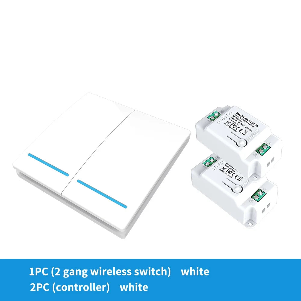 Long Distance Smart Tuya Wifi Wireless Switch Black And  White 1/2/3gang RF433 Remote Control Light Switch CR2032 Power Supply