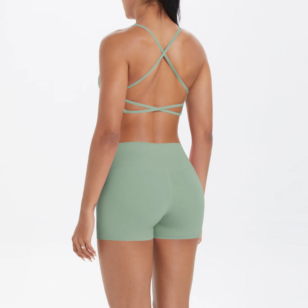 New Cross Backless Yoga Bra And Fitness Shorts Gym Yoga Set Woman’s Summer Running Sports Quick-Dry Women Gym Clothing Yoga Suit