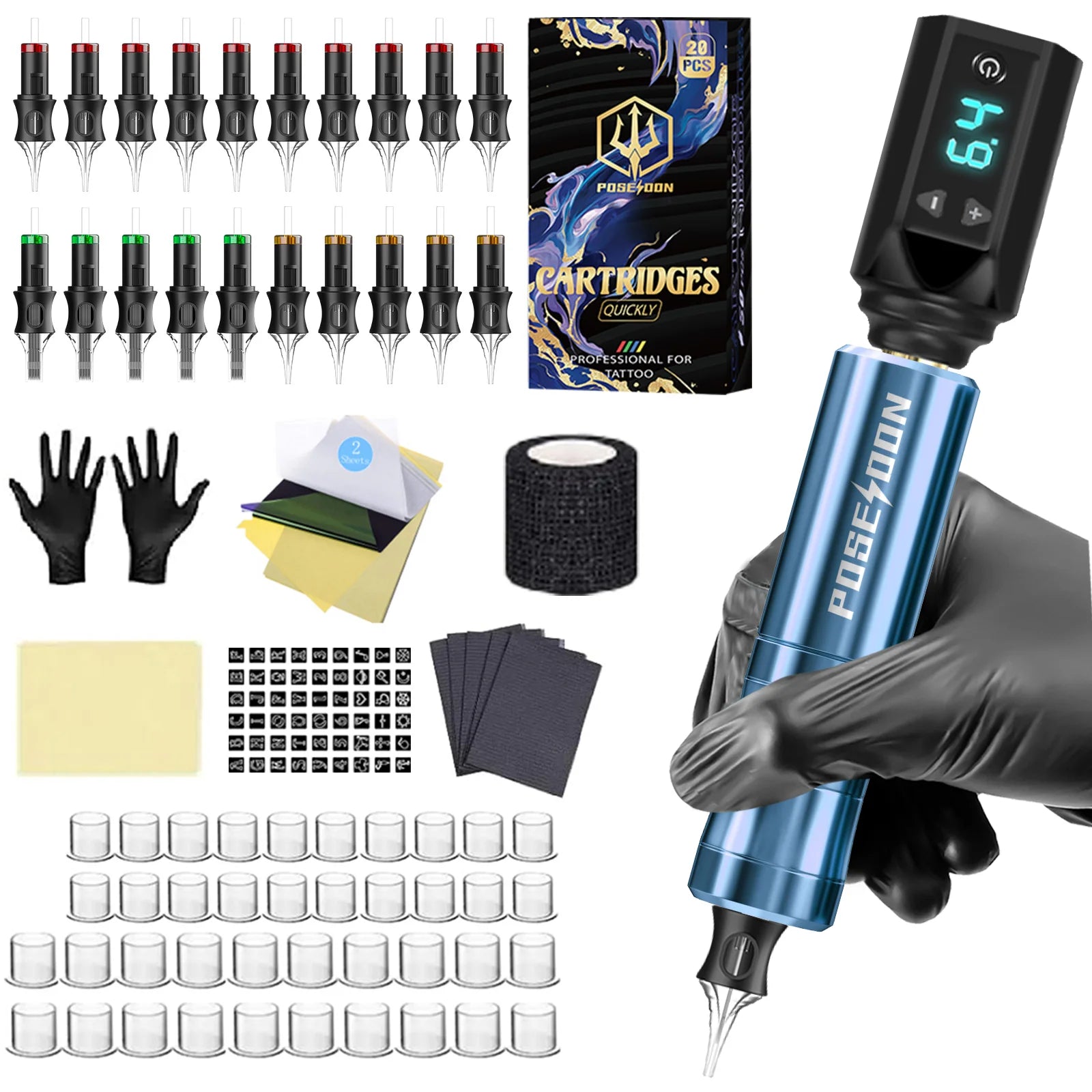 Tattoo Kit POSEIDON V5 High Quality Tattoo Pen Kit For Permanent Makeup Tattoo Machine Wireless Tattoo Power Supply Tattoo Kit