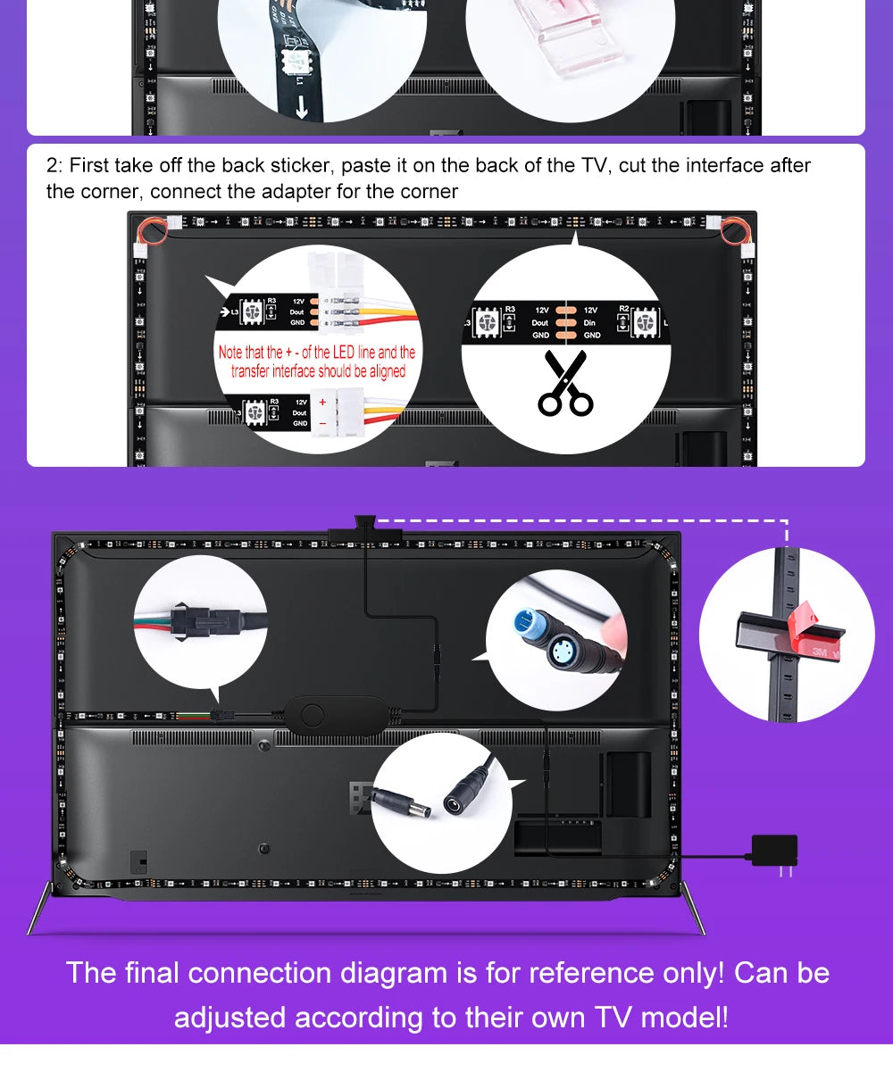 TV LED Backlight With Camera Ambient Strip Light Immersion Led Color Strip LED Light For 55-65 Inch Tv Pc Led Rgb Tape Screen