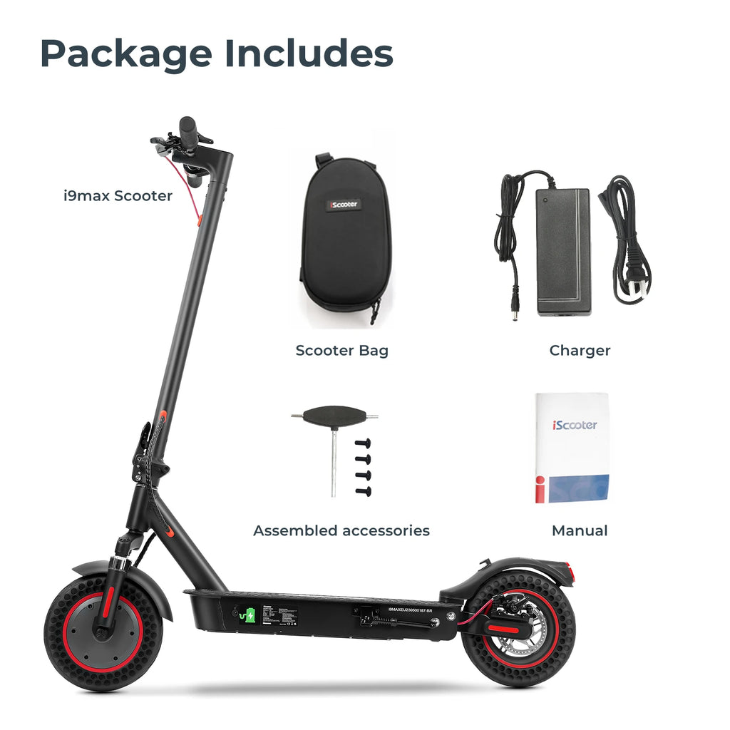 ISCOOTER I9MAX Adult E-Scooter 500W Motor E-Scooter 36V10AH Battery E Scooter 10 Inch Solid Tires Electric Scooter