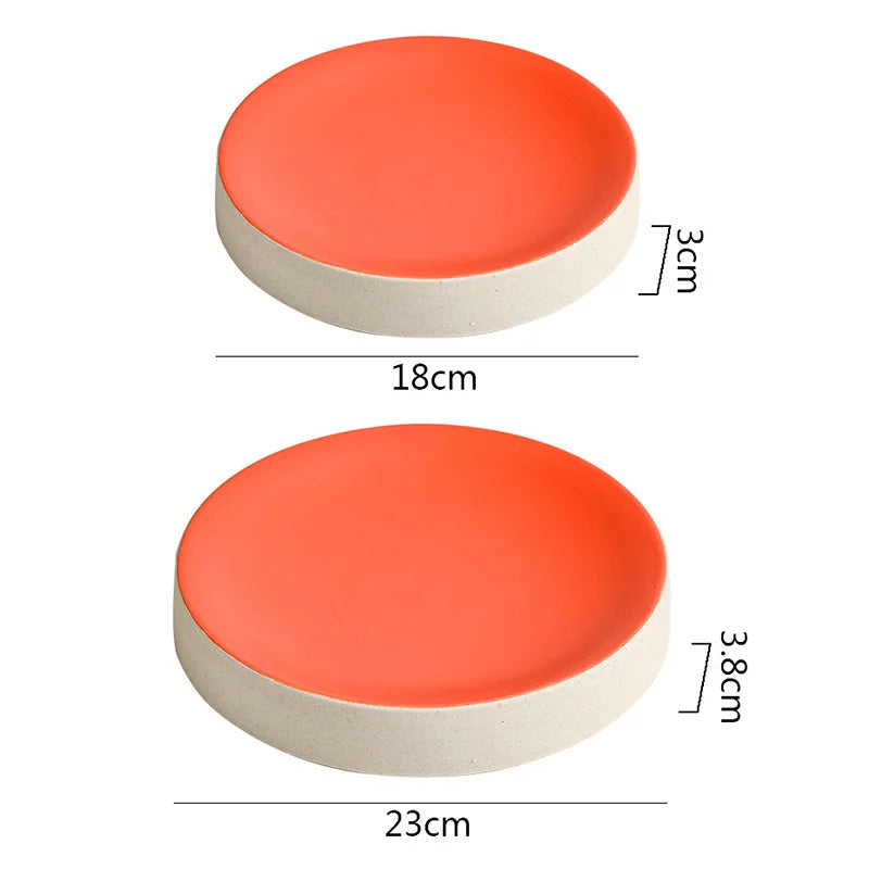 Retro Cylindrical Ceramic Plate Pasta Dish Dessert Snack Plate Steak Plate Sushi Plates Restaurant Molecular Cuisine Tableware