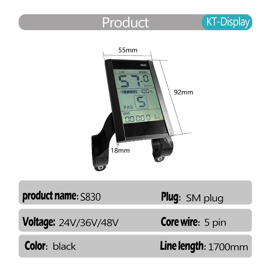 Electric Bike 30A Brushless Controller with SM Plug for 1000W Motor with LCD Display Panel S800 S830 E-scooter Meter Control UKC
