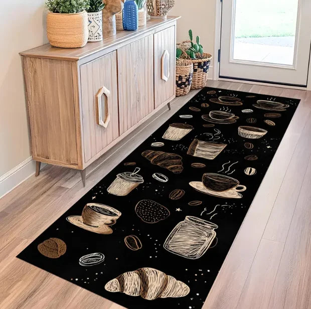 Coffee Time Kitchen Rug Brown Modern Runner Non Slip Kitchen Rug Kitchen Rug Kitchen Runner Rug Coffee Pattern Rug Brown Rugs