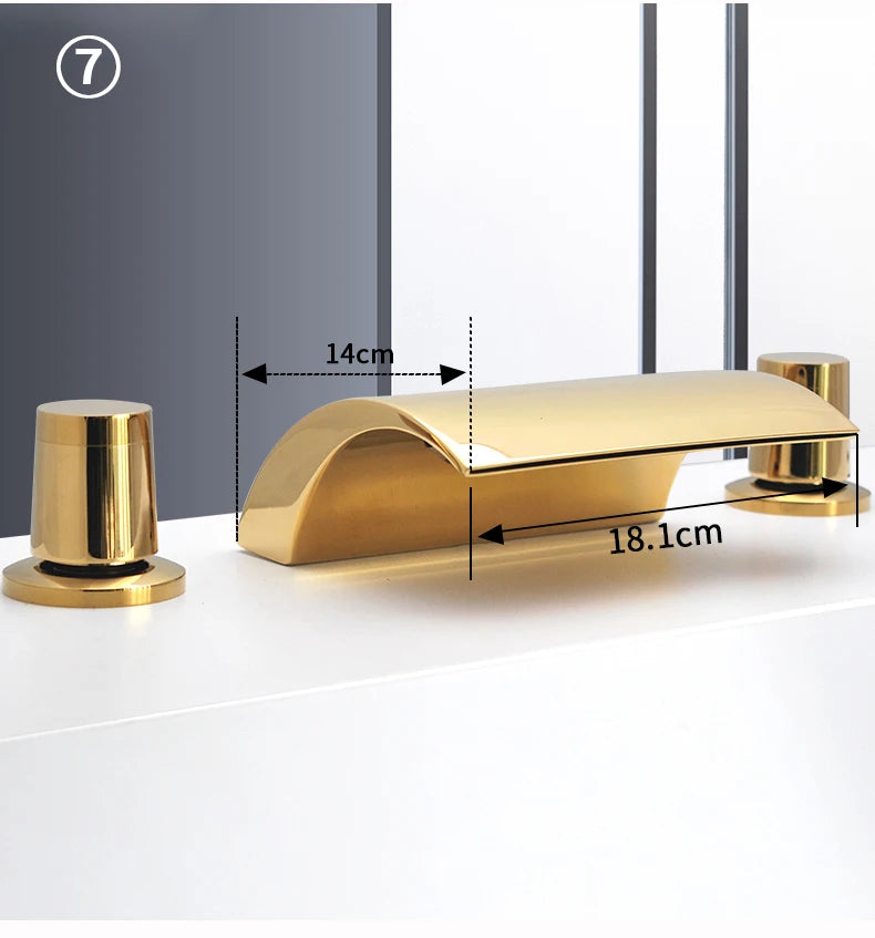3PCS Bathroom Bathtub Faucet Basin Faucet Deck Mounted  Spa Tub Mixer Tap Cold Hot Mixer Waterfall  Matte Black or Gold Color