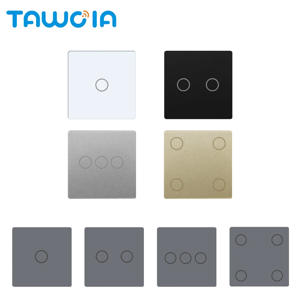TAWOIA DIY Wall Light Switches Small Glass Panel Parts 1/2/3/4Gang White Black Gold Touch Switches Crystal Parts 47mm*47mm