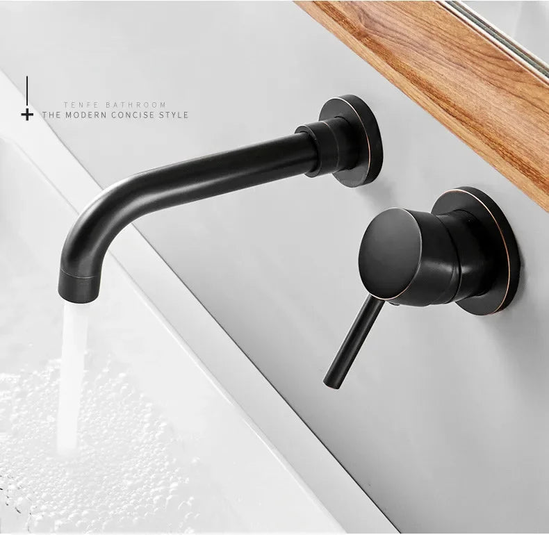 Bathroom Faucet Brass Hot and Cold Water Sink Faucet Wall Mounted Mixer Tap Single Handle Two Hole Vintage Faucet