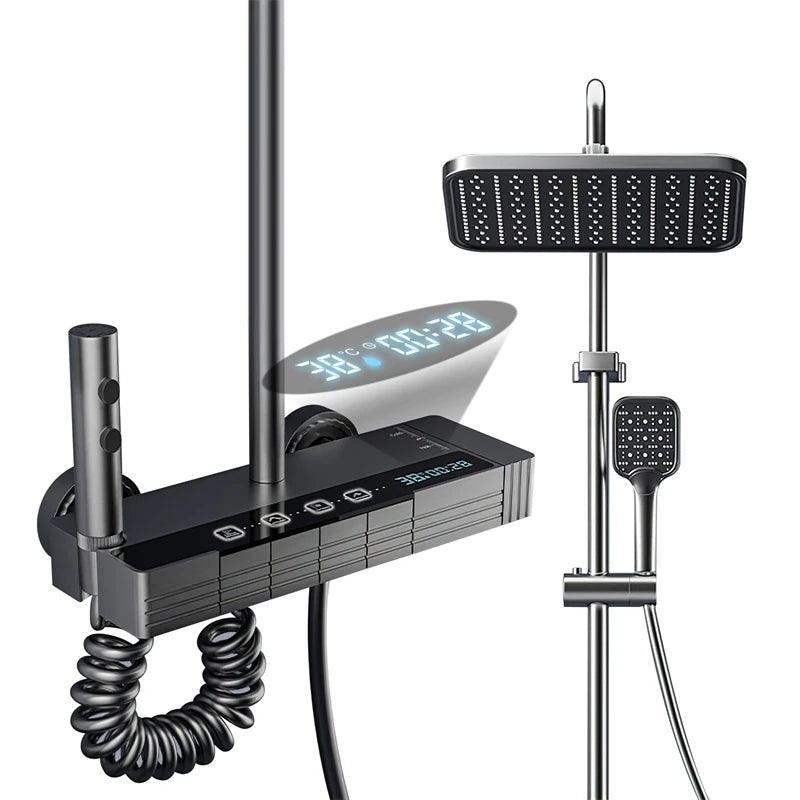 Gray Piano Keys Bathroom Shower Faucet Set Multiple Water Spray Modes Shower System With 4 types Function Digital Display
