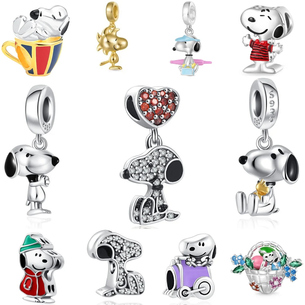 Cartoon 925Silver Balloon Dog, Red House, Watermelon Dog Male and Female Pendant,Fit Bracelet DIY Jewelry for Girls and Children