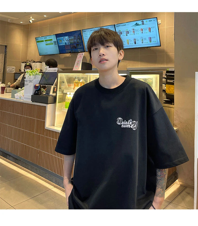 Forest Green Heavyweight Cotton American Style Men's T-shirt Short Sleeve Vibe High Street Seven Sleeve Summer T-shirt