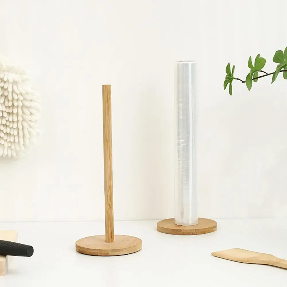 Wood Paper Towel Holder Kitchen Roll Paper Towel Holder Bathroom Tissue Vertical Stand Anti-Skid Base Paper Towel Storage Holder