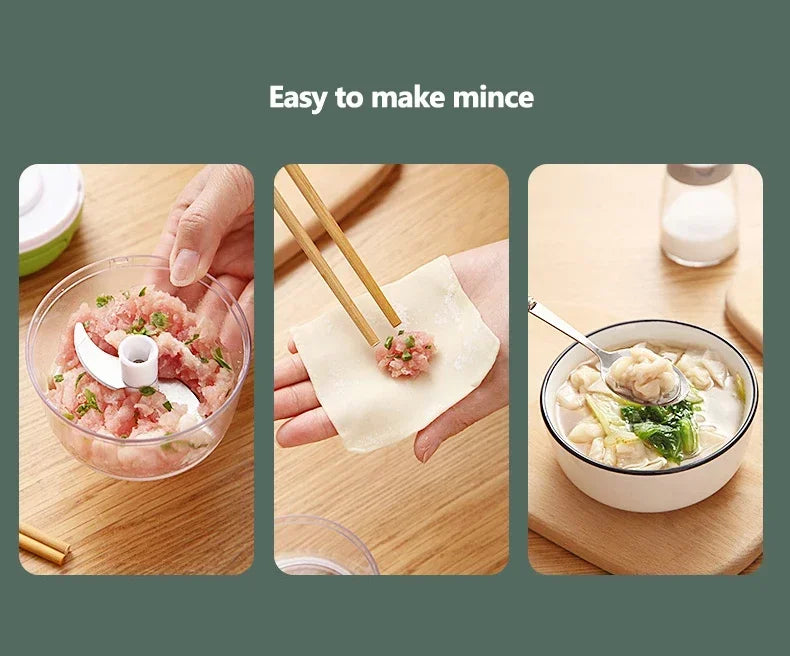 Manual Garlic Mincer Stainless Steel Blade and Hand Drawstring Food Vegetable Cutting Machine Meat Grinder Kitchen Gadgets