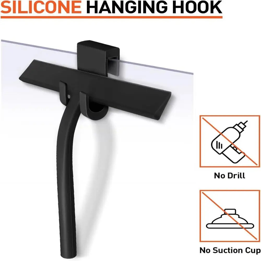 Matte Black Shower Squeegee Silicone Material Streak Free Glass Wiper With Handle Hanging Holder Silicone Squeegee