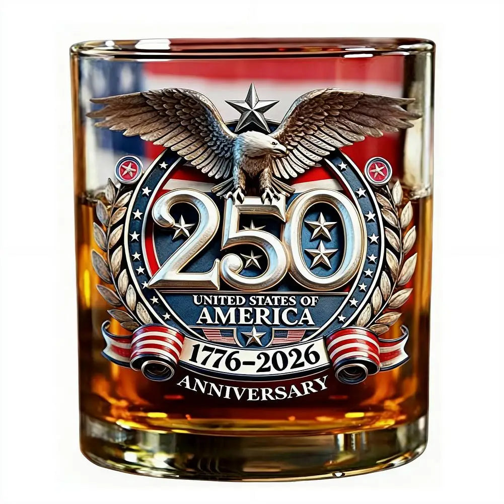 America 250 Years Anniversary Liquor Bottle Hand-blown Glassware America 250th Patriotic Eagle Cup Whiskey Glasses Rotating Cup