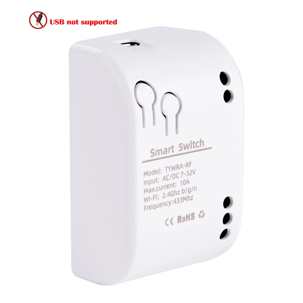 Wifi Smart Switch 1CH 7-32V Mini Wifi Light Controller 433 RF Receiver Gate Garage Opener 10A Works with Tuya App 1 Gang Relay
