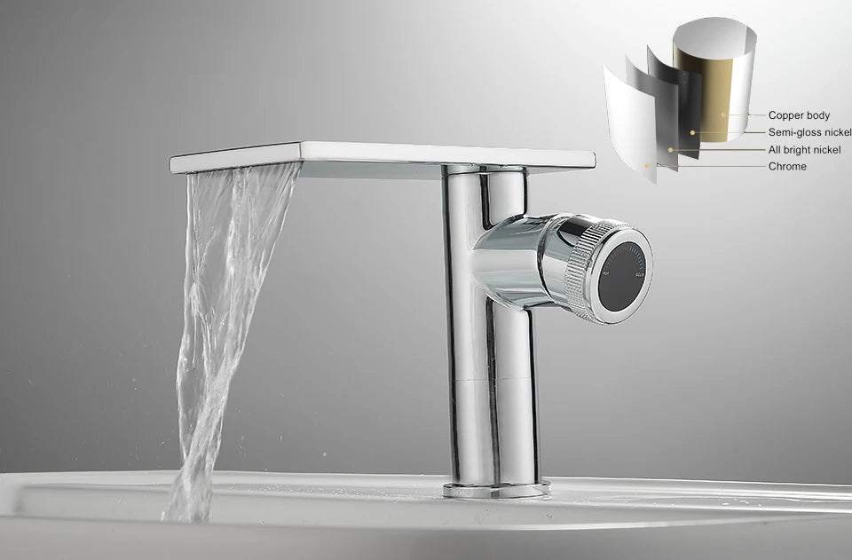 Bathroom Waterfall Basin Sink Faucet Black Faucets Brass Bath Faucet Hot&Cold Water Mixer Vanity Tap Deck Mounted Washbasin Tap