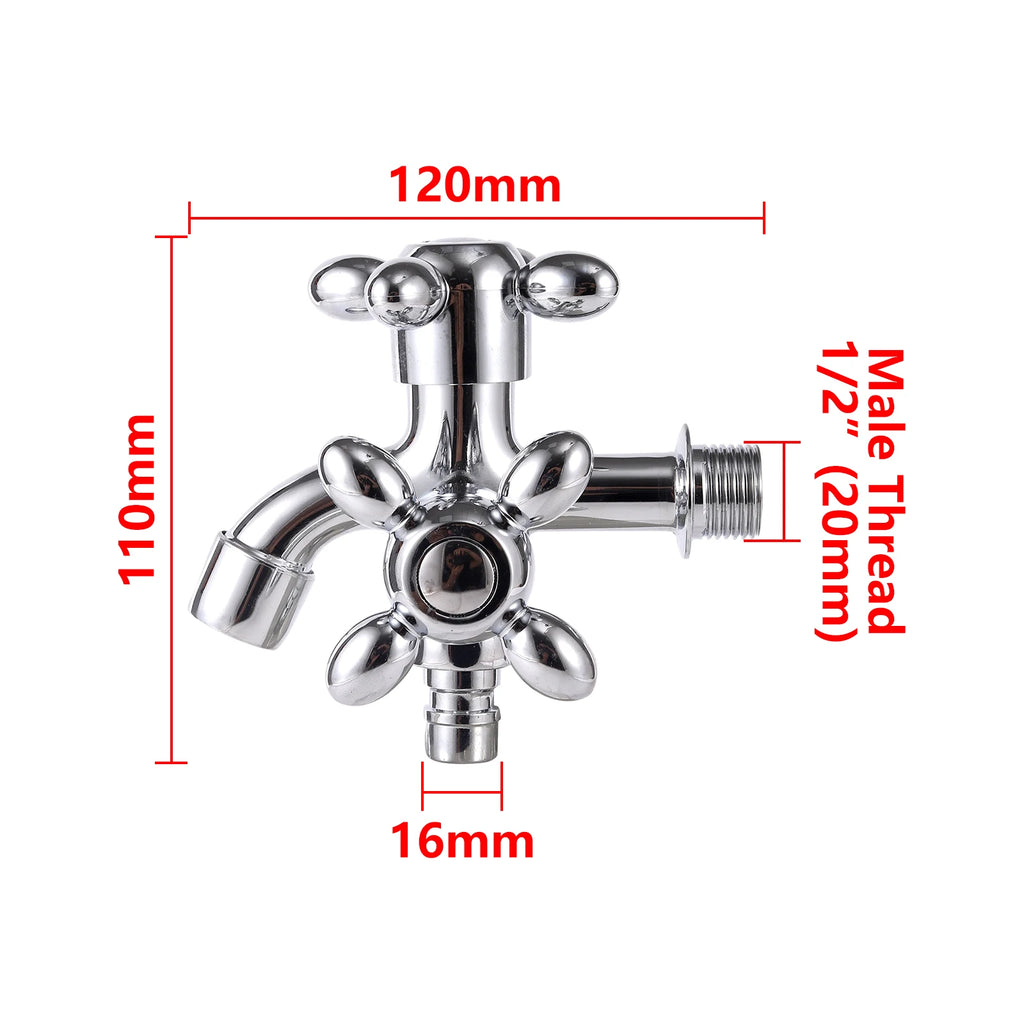 1/2" Dual Control Double Outlet Water Tap Universal Interface Plastic Faucet Home Tap Bathroom Hose Irrigation Quick Connector