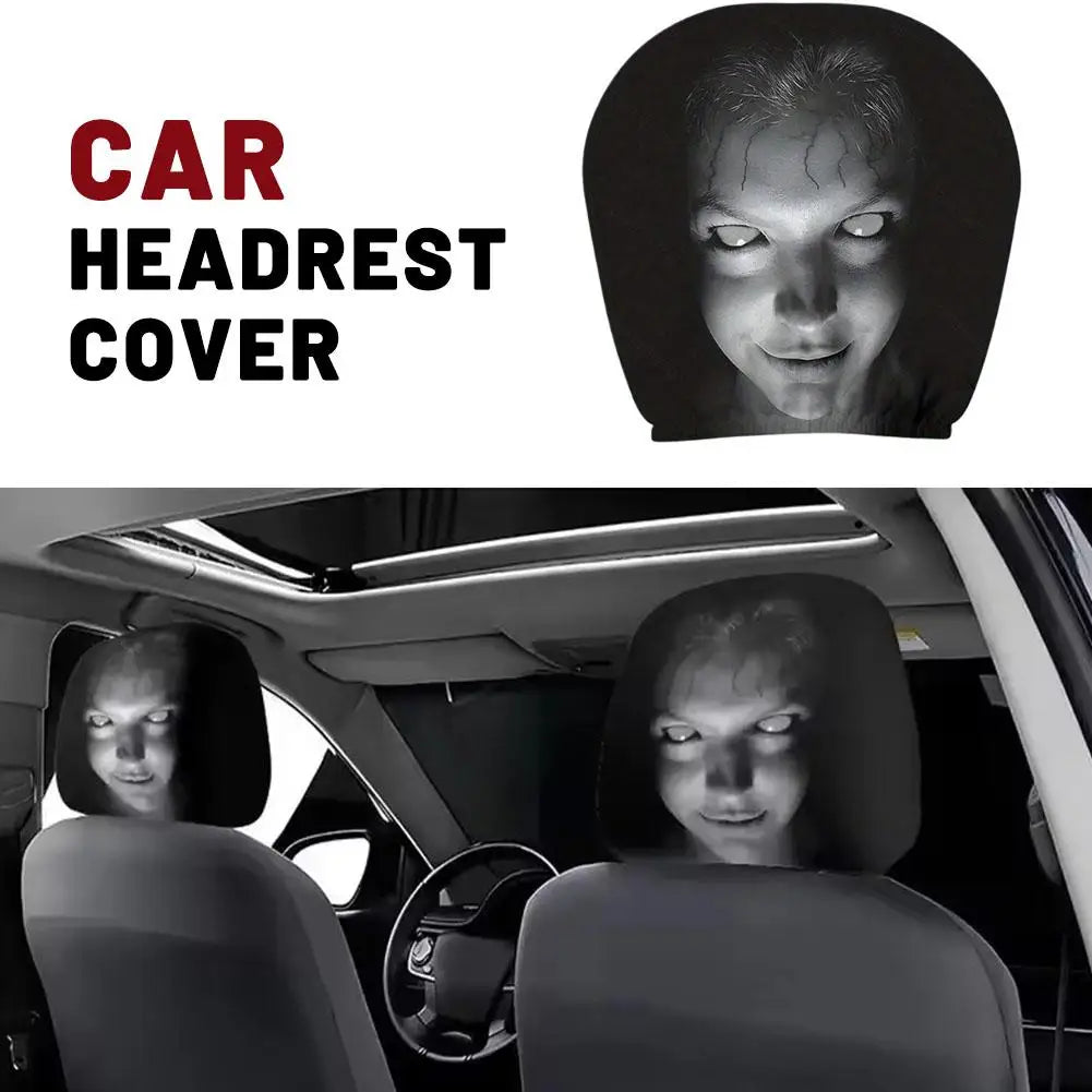 Car Headrest Covers Universal Elastic Fit Horror Theme Skull Design Funny Playful All Occasions Seat Protectors Car Accessories