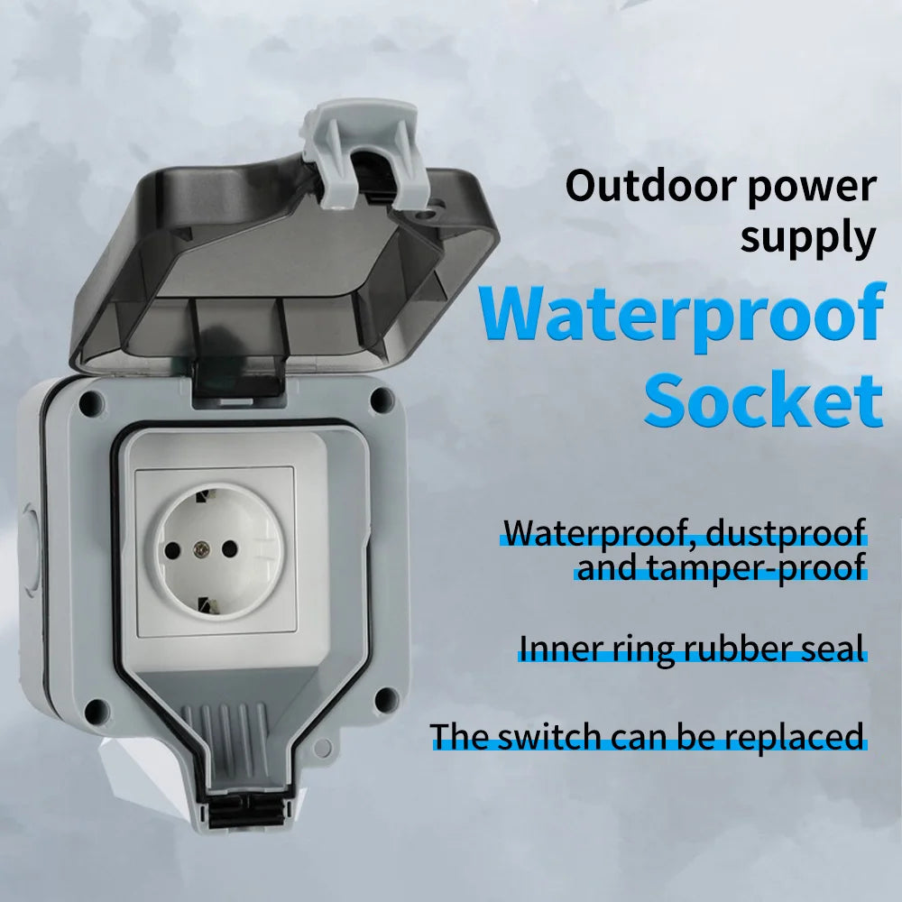 Double EU Socket Power Supply Switch Socket 16A Outdoor Wall Power Socket With  Charging for Home& Garden IP66 Weatherproof