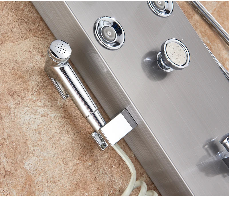 LED Light Bathroom Shower Panel Intelligent LCD Shower Column System with 6 Modes Rain Waterfall Massage Jet Bath Mixer Tap