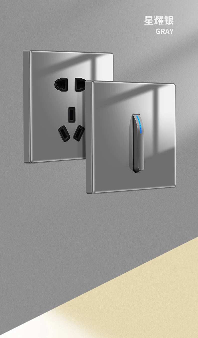 Wall Light Switch 1/2/3/4 Gang LED Indicator Piano Button, White Black Gray Gold Tempered Glass Panel Wallpad L6, 86*86mm