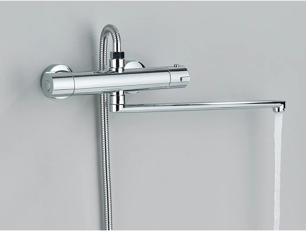 Chrome Thermostatic Shower Faucets Set Bathroom Thermostatic Mixer Tap Hot And Cold Bathroom Mixer Mixing Valve Bathtub Faucet