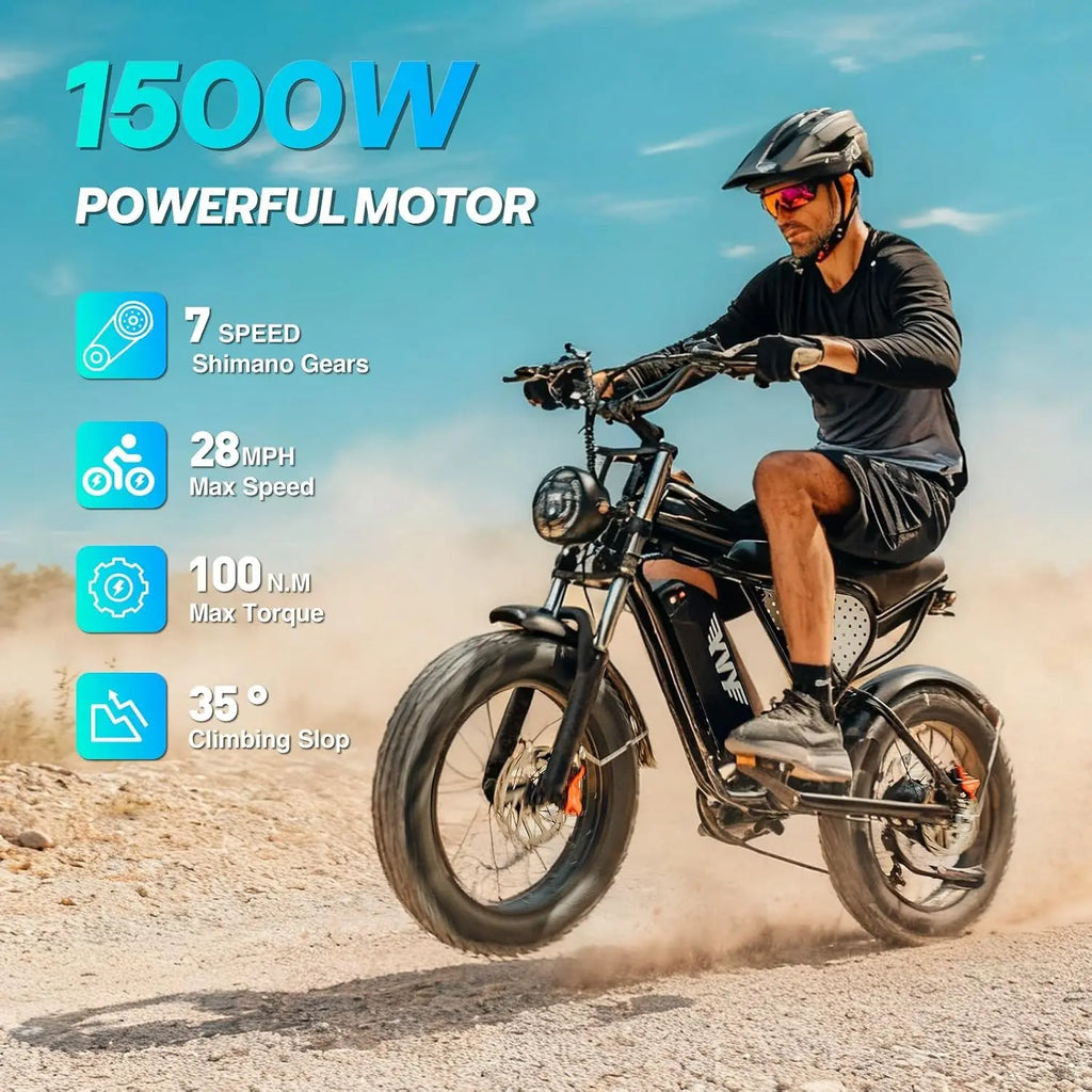 Electric Bike for Adults, 48V 40/25/20/15.6Ah Battery, 1500W-3000W Peak Motor, 20" Fat Tire All-Terrain E-Bike with, Custom