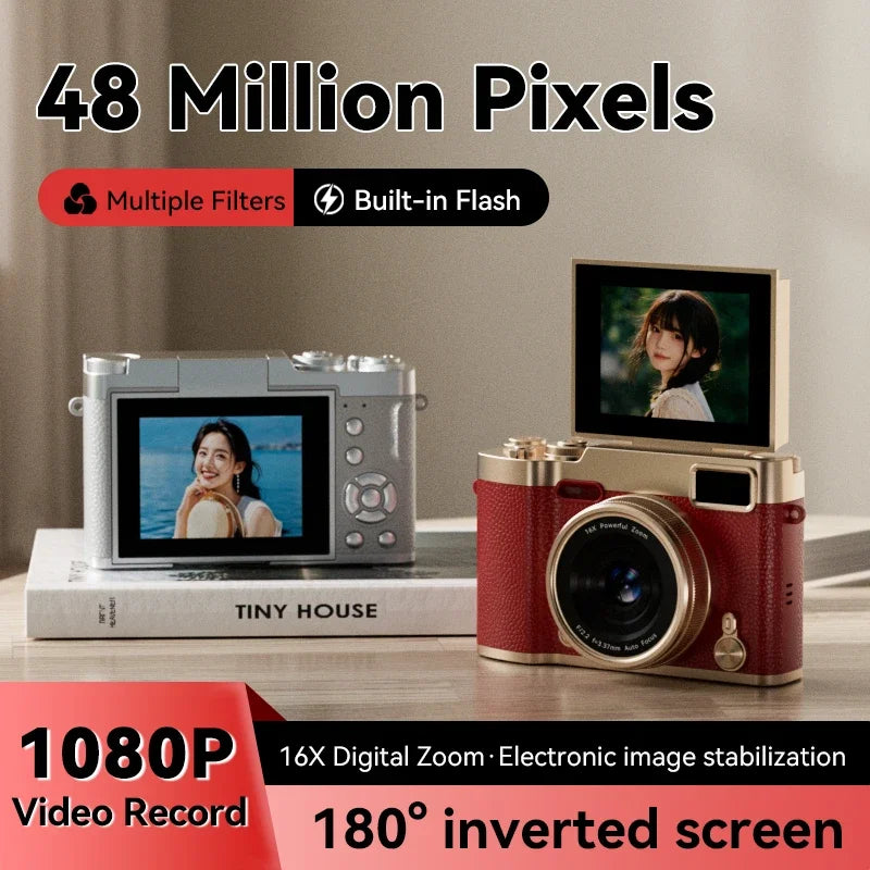 4K Flip Screen CCD Digital Camera 16X Zoom 1080P HD Vlogging Camera Travel Portable Digital Camera with Autofocus Beauty Filter