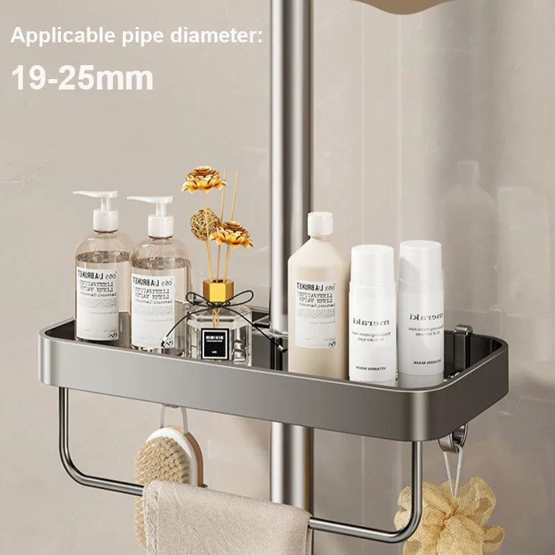 Bathroom Shower Storage Shower Gel Shampoo Rack Lifting Rod Removable Tray No Drilling Soap Holder Shower Shelf