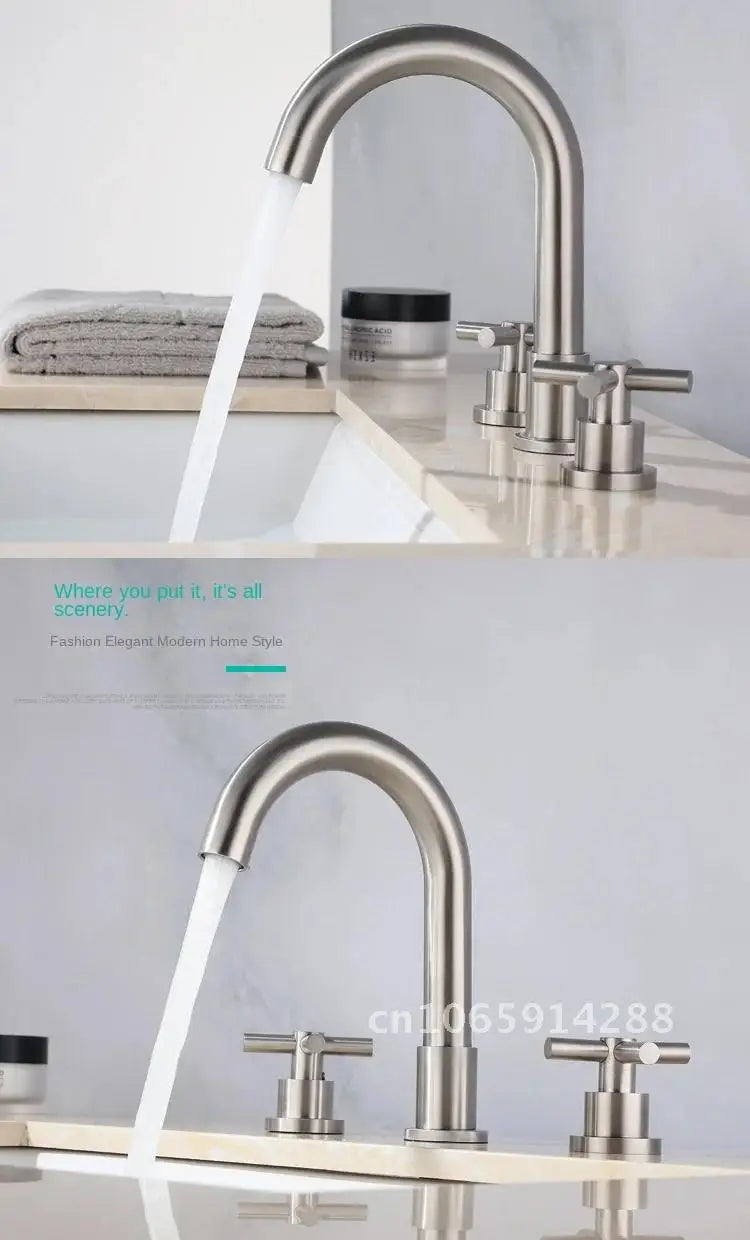 Free Faucet Bathroom WashBasin Dual Tap Solid 304 STAINLESS STEEL Faucet Handles Lead Set Basin Holes Tap Mixer Bathtub Sink 3