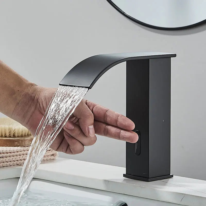 Hownifety Hot Cold Smart Sensor Bathroom Basin Faucet Deck Mount Waterfall Outlet Mixer Crane Tap Automatic Sense Touchless
