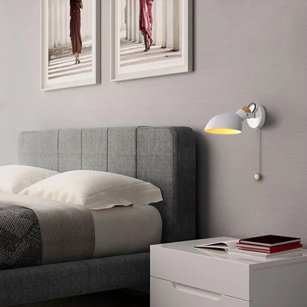 LED Wall Light Replaceable E14 Bulb With Pull Chain Switch Matte Metal Directional Wall Lamp For Bedside Living Room Hotel