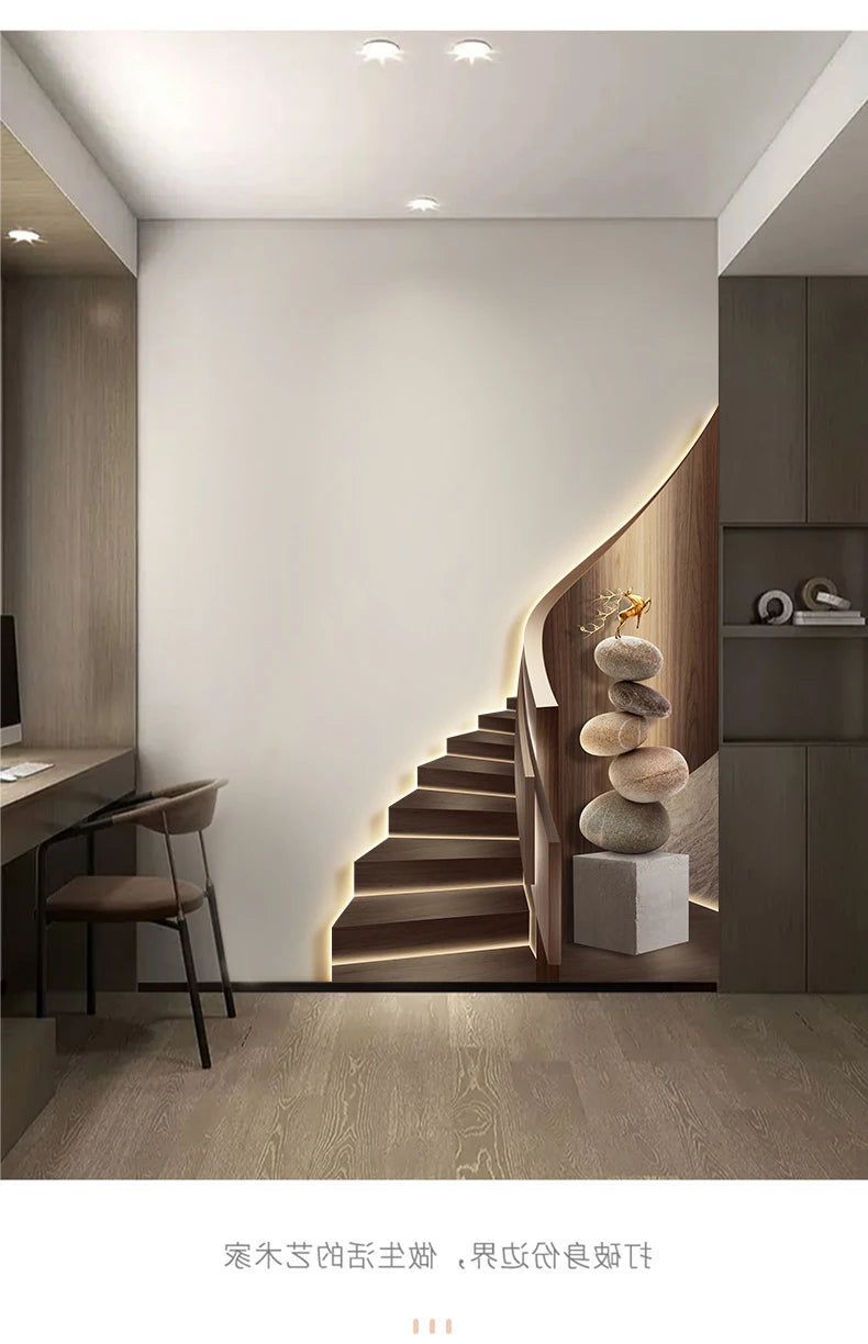 Modern light luxury entrance foyer light painting, stairway-shaped mural, spatial extension effect hanging painting, LED ambient