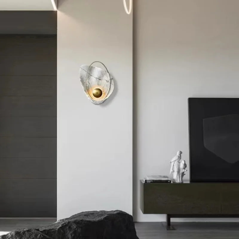 Nordic Modern Light Luxury Marble Wall Lamp Bedroom Background Led Lighting Decoration Creativity Mirror Aisle Sconce Indoor