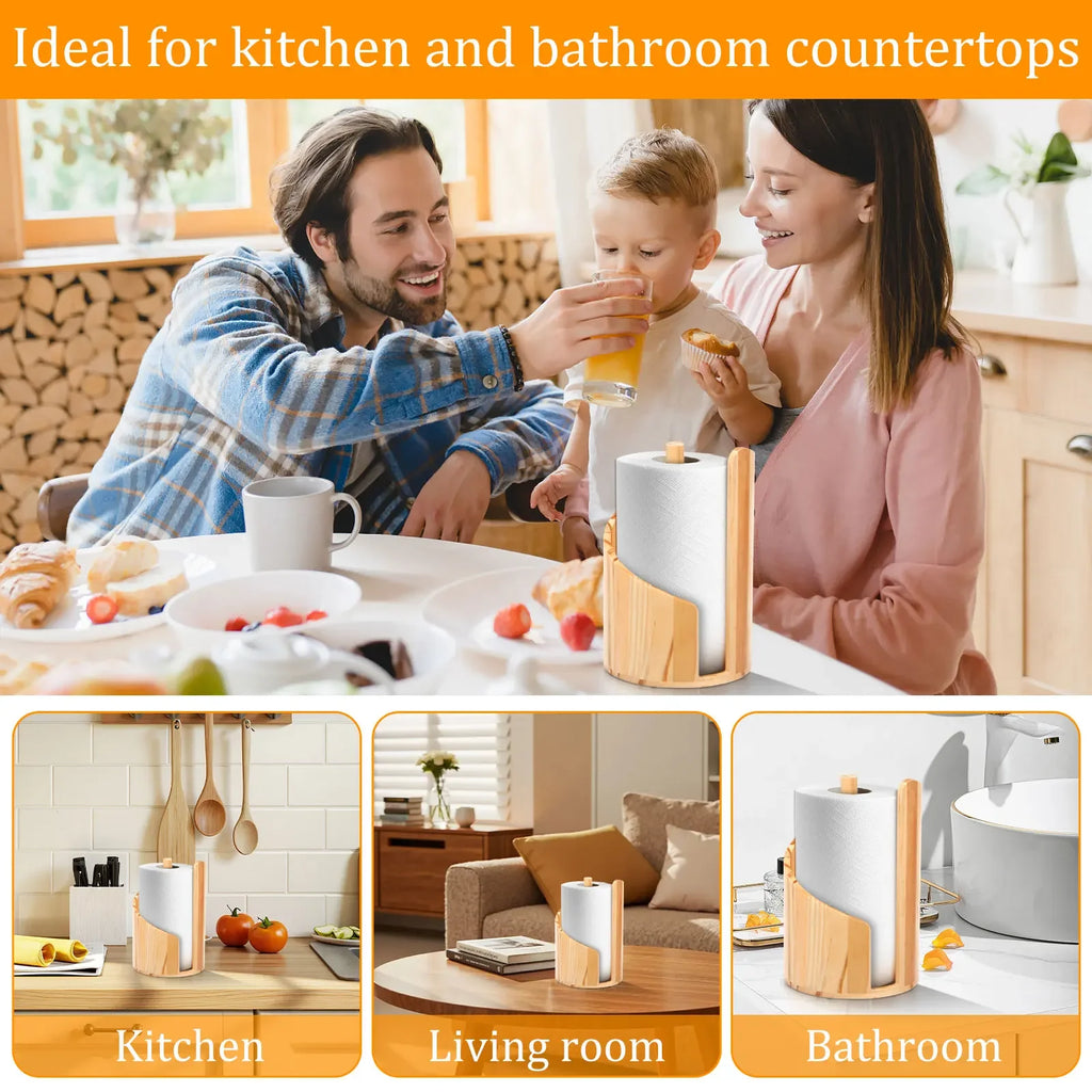 New Paper Towel Holder Wooden Kitchen Spiral Roll Paper Holder Anti-Skid Tissue Vertical Stand Countertop Bathroom Decoration