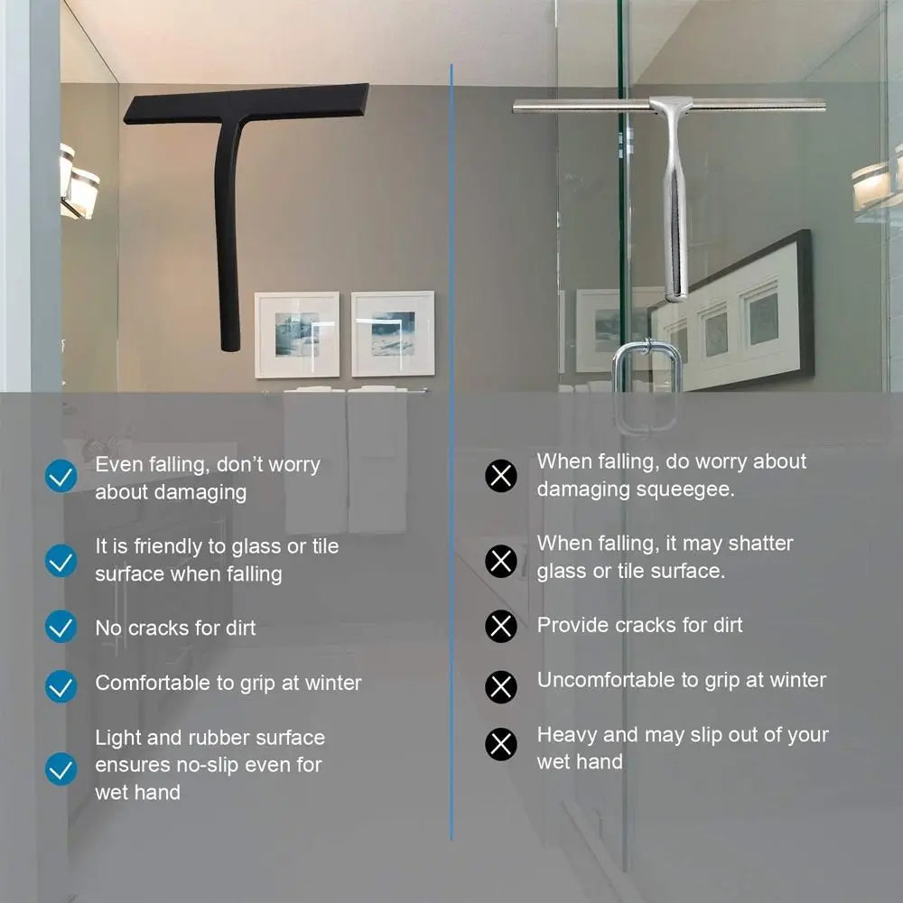 Matte Black Shower Squeegee Streak Free With Handle Window Scraper Silicone Material Hanging Holder Cleaning Tool