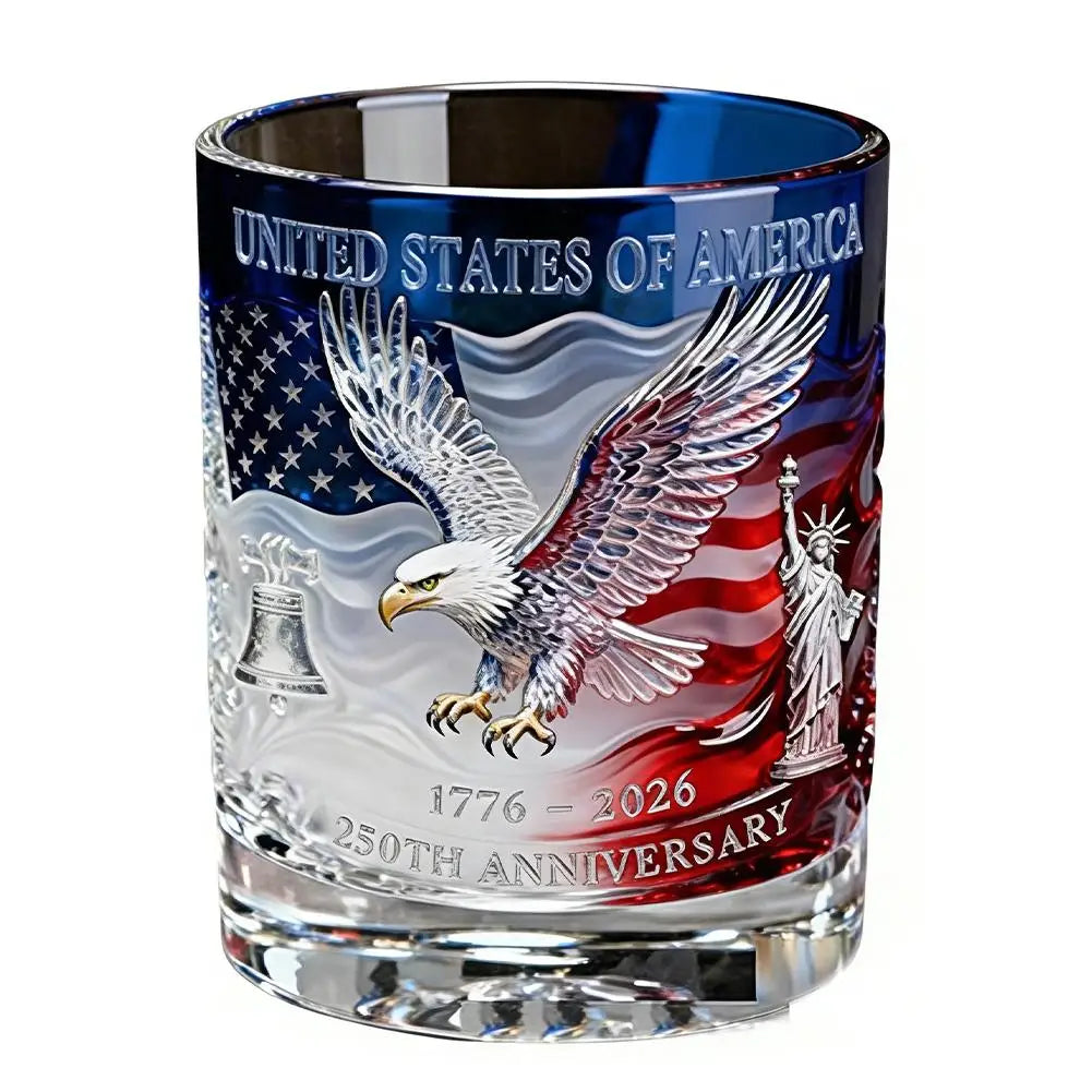 America 250 Years Anniversary Liquor Bottle Hand-blown Glassware America 250th Patriotic Eagle Cup Whiskey Glasses Rotating Cup