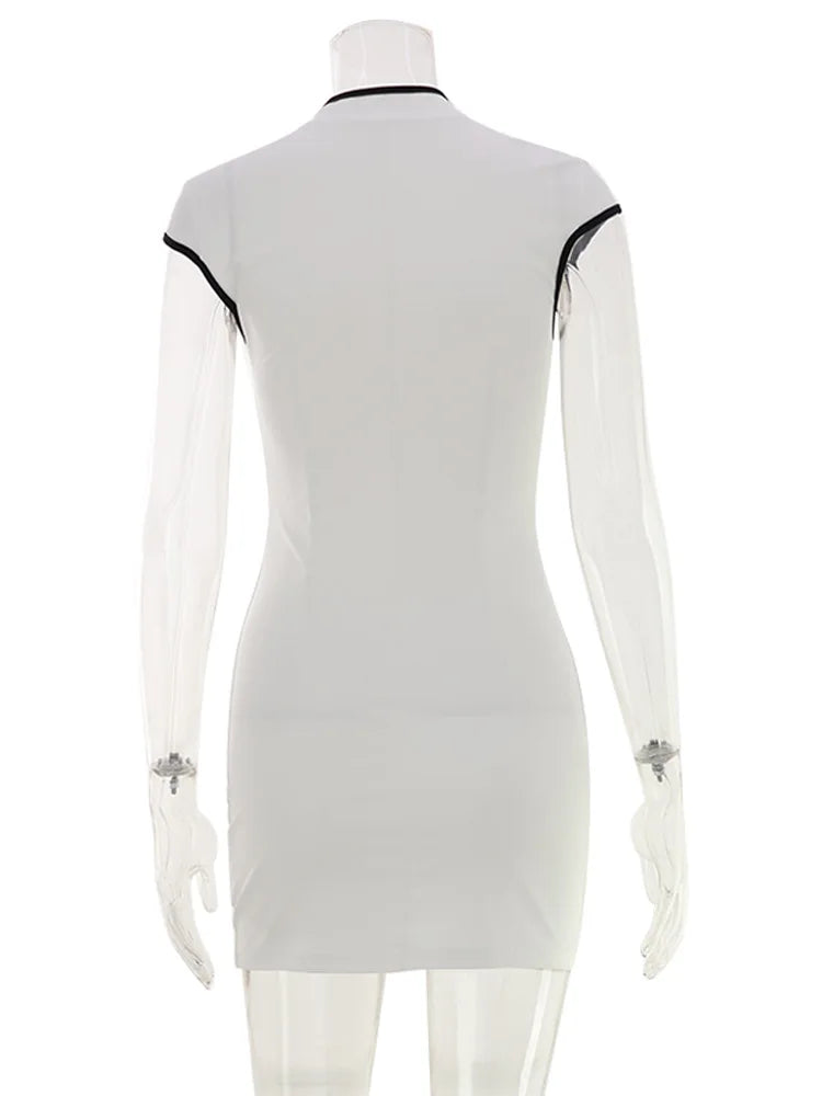 Huhugirl Mini Dresses Fashion Color Block Hollow Out Sleeveless Sheath Slim Bodycon Club Street Style Designed For Women Casual