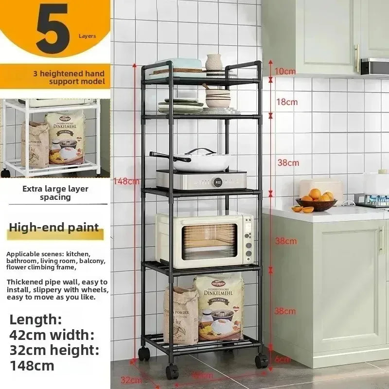 Kitchen multi-layer removable storage cart, floor-to-ceiling storage rack, household storage rack fridge organizer dish rack