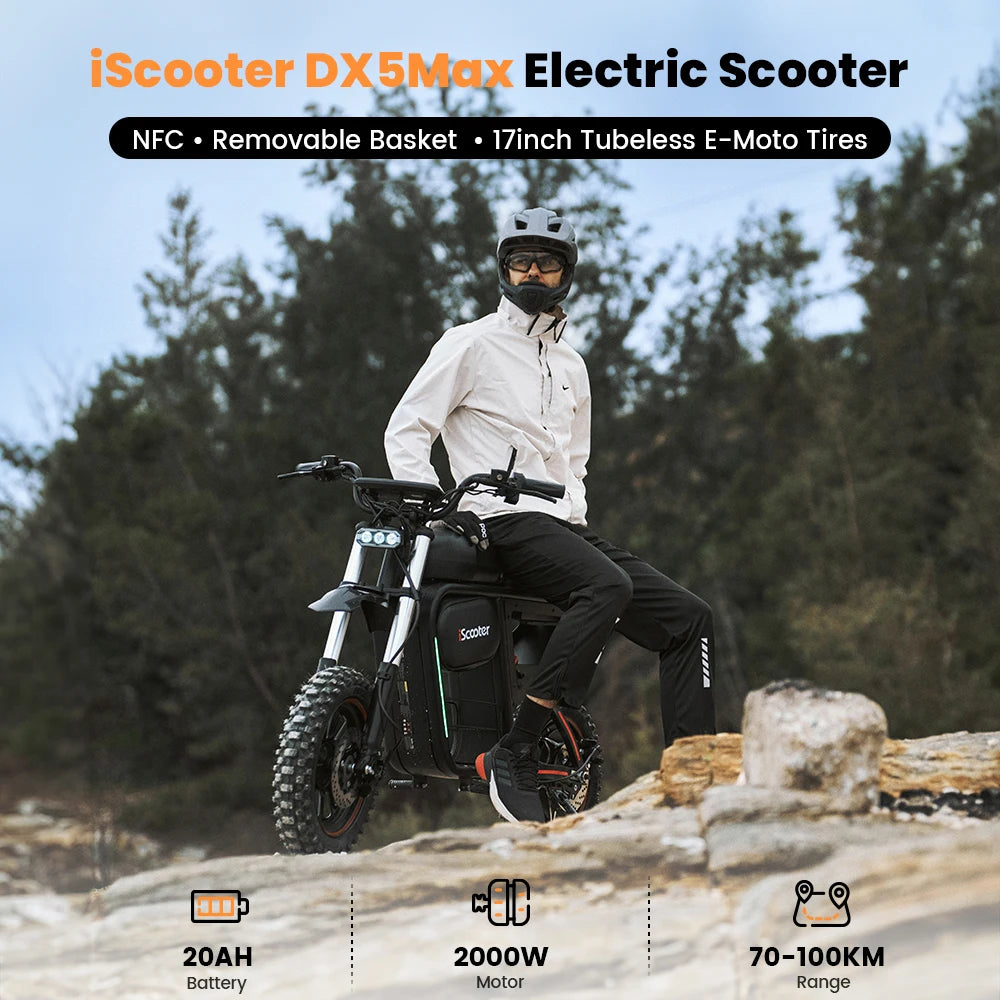 2000W Electric Scooter Scooter DX5Max 52V 20Ah Scooter for adults 70KM maximum speed 100 km Range With Scooter NFC 17 inch Tires E-Scooter