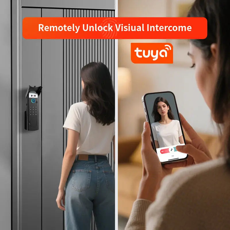 Waterproof Intercom Face Recognition Tuya Wifi Fingerprint Code RFID Card Smart Lock with Doorbell/Rechargeable Li-Battery/Keypa