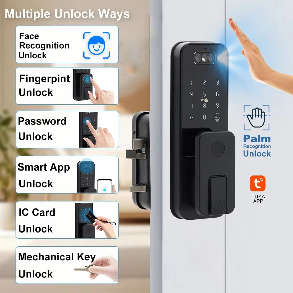 Waterproof 3D Face Recognition Outdoor Gate Fingerprint Lock Tuya WiFI App Passcode Rfid Card Keyless Electronic Smart Door Lock