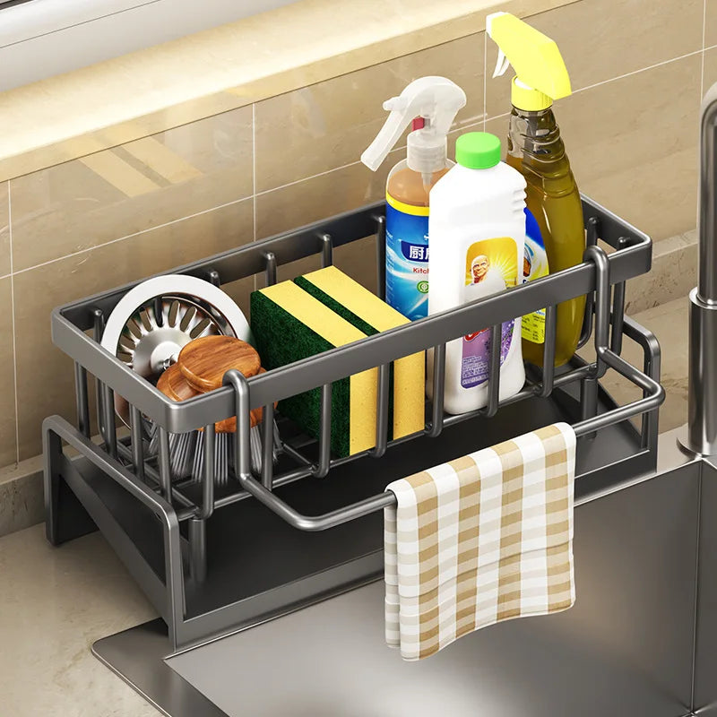 Kitchen Sink Drain Rack Organizer Plastic Self-draining Sink Shelf Soap Sponge Holder Dishcloth Towel Rack Filter Basket