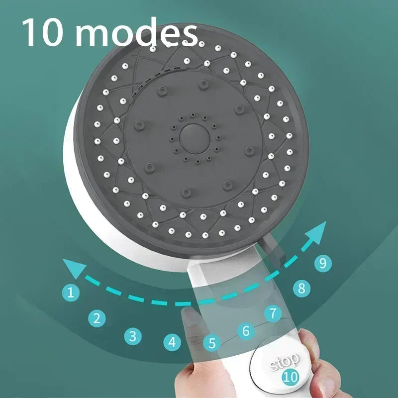Bathing Showerhead Filtered Purify Water Filter One-Key on OFF Massage 10 Spray Modes High Pressure Shower Head Bath Accessory