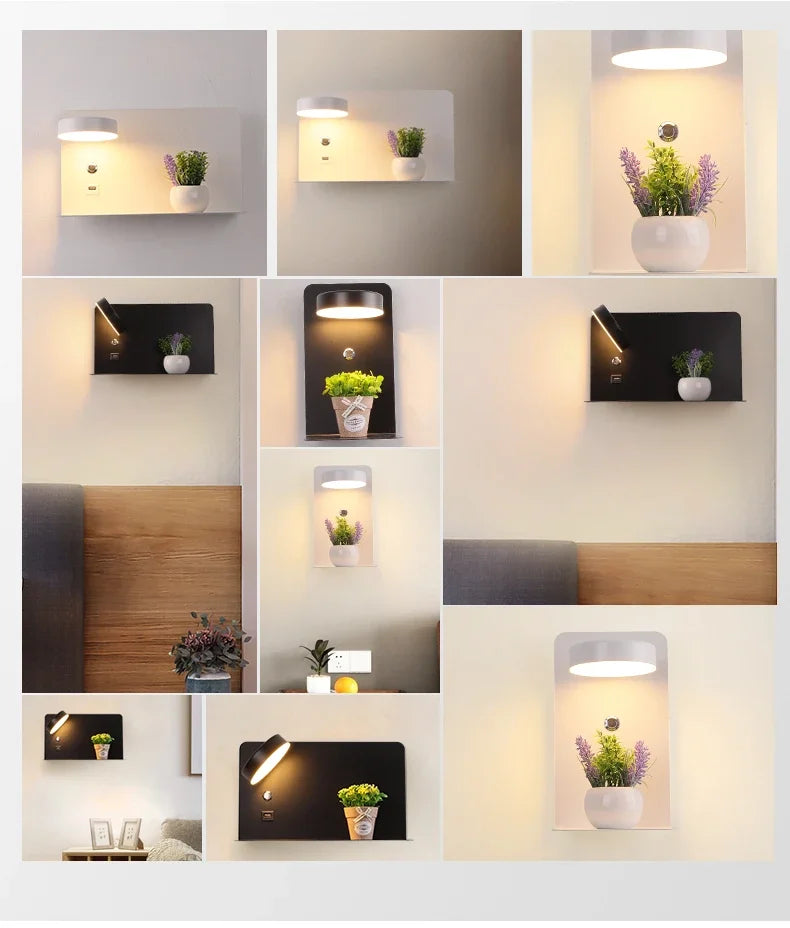 LED Wall Lights With Switch And USB Interface Fashion White Black Lamp Fixture Corridor Aisle Lighting Art Luminaire Wandlamp