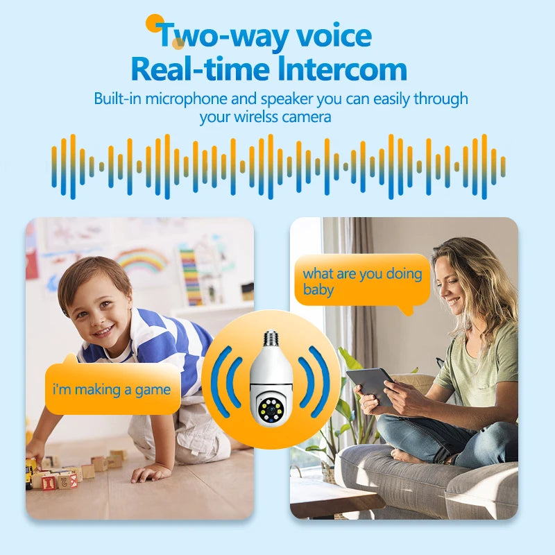 WiFi Security Camera E27 Bulb 8MP Wireless Baby Monitor AI Tracking Video Surveillance Pet Cameras Color Night Vision Indoor Cam