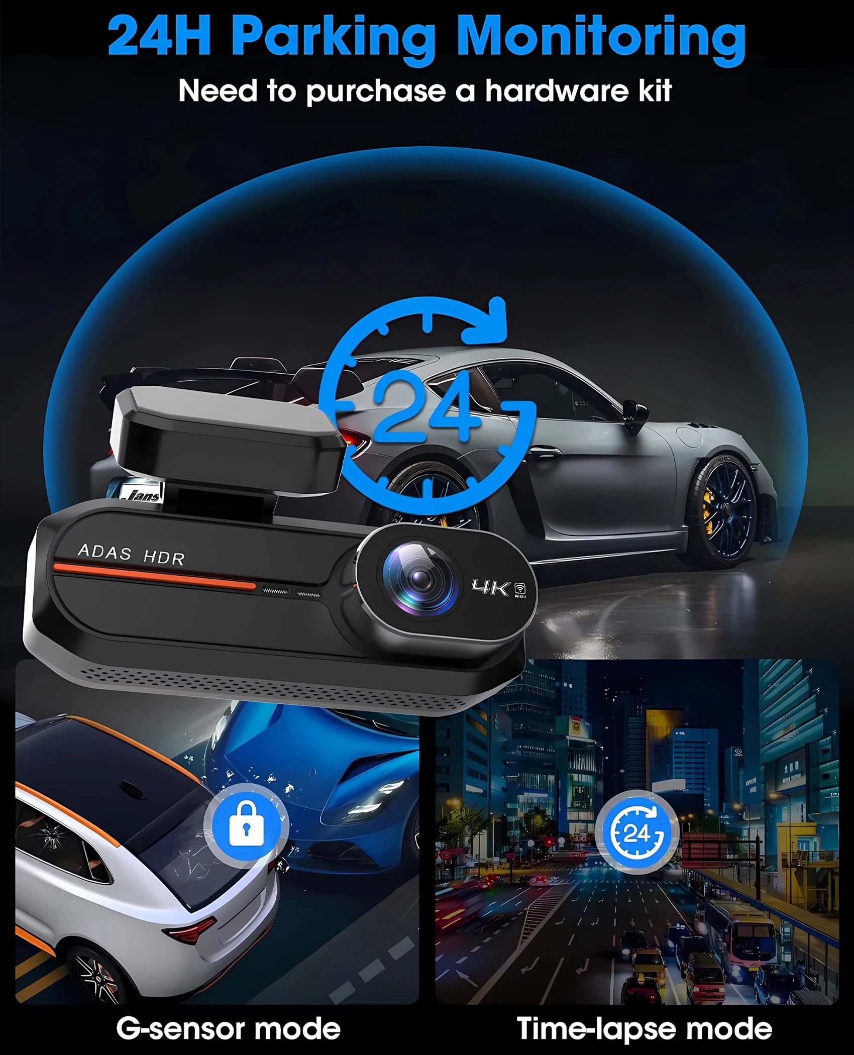 UHD 4K 3840*2160P Dash Cam ADAS WiFi GPS Front 4K Rear 2.5K DVR Video Recorder 24H Night Vision Dash Cam Car Camera Black Box