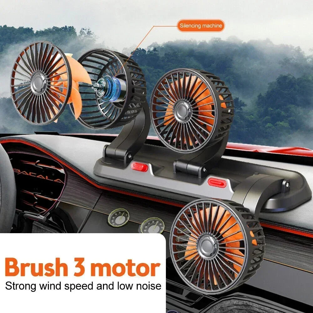 1/2/3 Head Car Fan Summer Air Cooler USB/12V/24V Adjustable 2 Speeds Silent Fan for Home Desk Office & Car